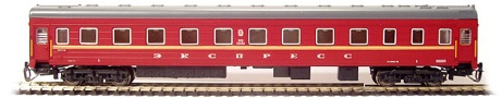 [Osobní vozy] → [Rychlíkové] → [lůžkové Ammendorf] → 2024-1: červený se žlutým pruhem a šedou střechou ″Express″, RŽD v kruhu