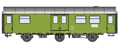 [Osobní vozy] → [Spěšné a osobní] → [2-osé a 3-osé rekonstruované] → 37705: zavazadlový rekonstruovaný vůz zelený s šedou střechou