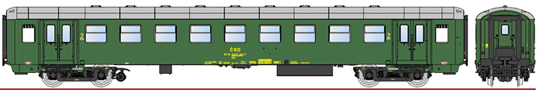 [Osobní vozy] → [Spěšné a osobní] → [4-osé Bai „Osmidvéřák“] → 97000007: osobní vůz zelený s šedou střechou 2. tř., Brno 2