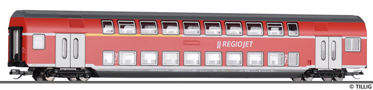 [Osobní vozy] → [Patrové] → [4-osé] → 16796: patrový vůz červený s logem „REGIOJET“ 1./2. tř.
