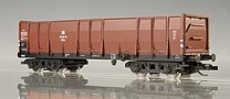 [Nákladní vozy] → [Otevřené] → [4-osé LOWA] → 65302: vysokostěnný nákladní vůz červenohnědý, černý rám a podvozky