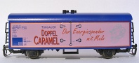 [Nákladní vozy] → [Kryté] → [2-osé chladicí, pivní a reklamní] → TB-1062: modrý/růžový s reklamním potiskem ″Torgauer Doppel-Caramel″