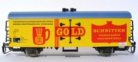 [Nákladní vozy] → [Kryté] → [2-osé chladicí, pivní a reklamní] → TB-1066: žlutý s modrou střechou ″Schnitter Gold″