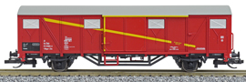 [Nákladní vozy] → [Kryté] → [2-osé Gbs] → 501280: krytý nákladní vůz červenohnědý s šedou střechou a žlutými pruhy
