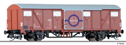 [Nákladní vozy] → [Kryté] → [2-osé Gbs] → 17167: krytý nákladní vůz červenohnědý s šedou střechou a logem na dveřích „TRANSFESA“