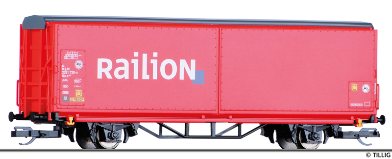 [Nákladní vozy] → [Kryté] → [2-osé s posuvnými bočnicemi] → 501626: krytý nákladní vůz červený „Railion“