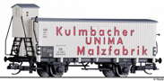 [Nákladní vozy] → [Kryté] → [2-osé chladicí] → 17391: chladící vůz bílý s šedou střechou „UNIMA-Malzfabrik Kulmbach“