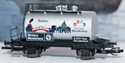 [Nákladní vozy] → [Cisternové] → [2-osé Z52] → 501423: kotlový vůz stříbrný s reklamním potiskem „5000 Tage Wunderland - Italien”