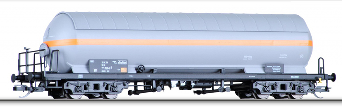 [Nákladní vozy] → [Cisternové] → [4-osé na plyn] → 01718: cisternový vůz šedý s oranžovým pruhem a se slunečním štítem