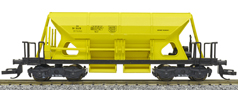 [Nákladní vozy] → [Samovýsypné] → [4-osé Faccs (Sas)] → : nákladní samovýsypný pracovní vůz žlutý s černým rámem a podvozky