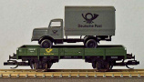 [Nákladní vozy] → [Nízkostěnné] → [2-osé X] → 500576: nízkostěnný nákladní vůz zelený poštovní s nákladem automobilu H3A