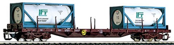 [Nákladní vozy] → [Nízkostěnné] → [4-osé plošinové Rgs] → 15533: nákladní plošinový vůz červenohnědý se dvěma cisternovými kontejnery „LFT“