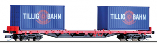 [Nákladní vozy] → [Nízkostěnné] → [4-osé plošinové Rgs] → 01445: plošinový nákladní vůz červený s nákladem dvou kontejnerů 20′