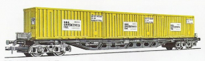 [Nákladní vozy] → [Nízkostěnné] → [4-osé plošinové Rgs] → 7402: plošinový nákladní vůz s nákladem 3x 20′ kontejnerů