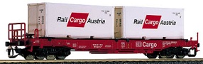 [Nákladní vozy] → [Nízkostěnné] → [4-osé Huckepack] → 15559: nákladní vůz s výměnnými pryčnami a se dvěma kontejnery 20′ „Rail Cargo Austria“