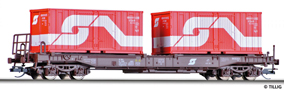 [Nákladní vozy] → [Nízkostěnné] → [4-osé Huckepack] → 18153: nákladní vůz hnědý ložený dvěma 20′ kontejnery