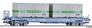 [Nákladní vozy] → [Nízkostěnné] → [4-osé Huckepack] → 18156: nákladní vůz šedý „Novatrans“ ložený dvěma 20′ kontejnery