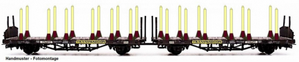 [Nákladní vozy] → [Nízkostěnné] → [Ostatní] → NW52207: dvojdílný plošinový nákladní vůz červenohnědý s nebarvenými klanicemi „Transwaggon“
