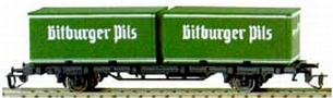 [Nákladní vozy] → [Nízkostěnné] → [2-osé Sm] → 14532: černý se dvěma 20″ kontejnery ″Bitburger Pils″