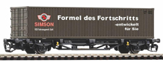 [Nákladní vozy] → [Nízkostěnné] → [2-osé kontejnerové Lgs 579] → 47722: plošinový nákladní vůz černý s nákladem 40′ kontejneru „Simson“