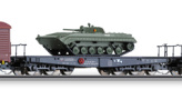 [Nákladní vozy] → [Nízkostěnné] → [6-osé plošinové] → 01592: černý s nákladem tanku BMP-1