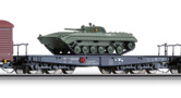 [Nákladní vozy] → [Nízkostěnné] → [6-osé plošinové] → 01593: černý s nákladem tanku BMP-1