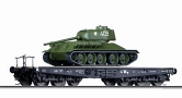 [Nákladní vozy] → [Nízkostěnné] → [6-osé plošinové] → 01674: černý s nákladem tanku T34/85 č. 409