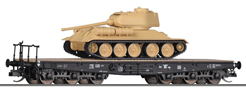[Nákladní vozy] → [Nízkostěnné] → [6-osé plošinové] → 01801: plošinový vůz s nákladem tanku T34/85