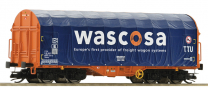 [Nkladn vozy] → [Nzkostnn] → [4-os ploinov Shimms] → 6680006: ploinov vz oranov s odsuvnou modrou plachtou „Wascosa“
