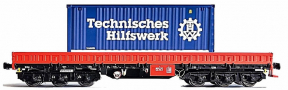 [Nákladní vozy] → [Nízkostěnné] → [6-osé nízkostěnné] → NW52401: nízkostěnných nákladní vůz červený s kontejnerem „Technisches Hilfswerk”