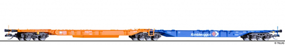 [Nákladní vozy] → [Nízkostěnné] → [6-osé Kombiwaggon] → 18001: modrý-oranžový „Kombiwaggon“