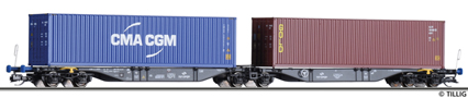 [Nákladní vozy] → [Nízkostěnné] → [6-osé Kombiwaggon] → 18061: dvoudílný kontejnerový vůz se dvěma kontejnery 40′