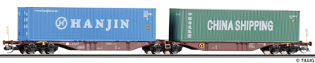 [Nákladní vozy] → [Nízkostěnné] → [6-osé Kombiwaggon] → 18072: dvoudílný kontejnerový vůz se dvěma kontejnery 40′