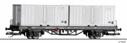 [Nákladní vozy] → [Nízkostěnné] → [2-osé plošinové ostatní] → 17484: plošinový vůz se dvěma stříbrnými kontejnery 20′