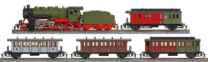[Soupravy] → [S lokomotivou] → 01150: set parní lokomotivy BR 56, jednoho zavazadlového a tří osobních vozů 