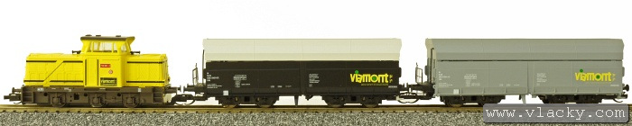 [Soupravy] → [S lokomotivou] → 01348: set dieselové lokomotivy T334 a dvou samovýsypných vozů ″Viamont″