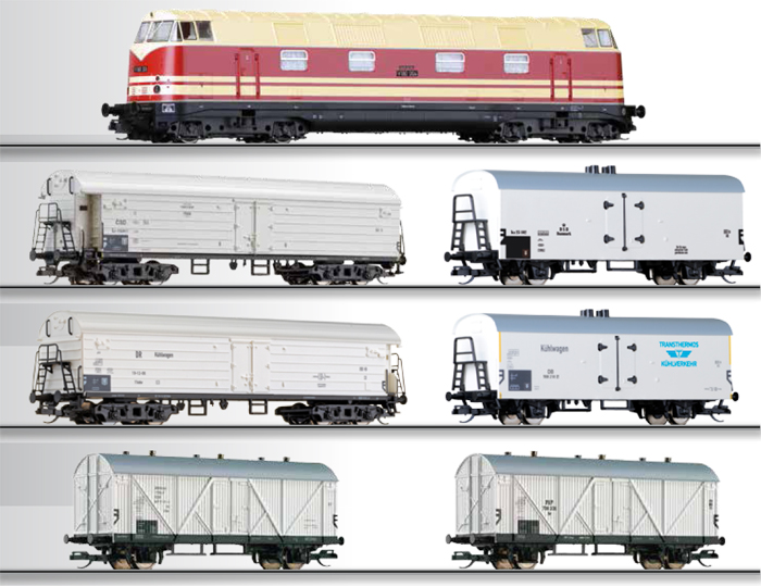 [Soupravy] → [S lokomotivou] → 01435 E: set dieselové lokomotivy V 180 a šesti chladicích vozů „Internationaler Kü