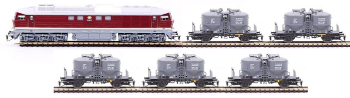 [Soupravy] → [S lokomotivou] → 73413: set dieselové lokomotivy BR130 a pěti samovýsypných vozů