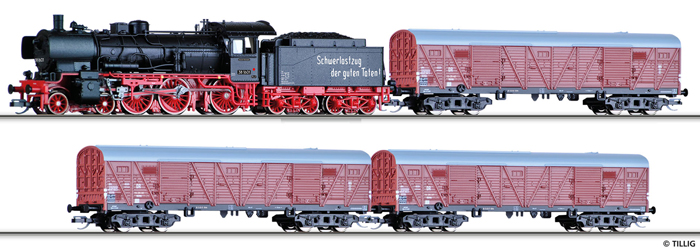 [Soupravy] → [S lokomotivou] → 01441 E: set parní lokomotivy BR 38 a tří nákladních krytých vozů