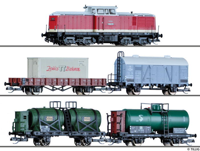 [Soupravy] → [S lokomotivou] → 501798: set dieselové lokomotivy a čtyř nákladních vozů „20 Jahre TILLIG-TT-CLUB“
