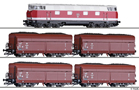 [Soupravy] → [S lokomotivou] → 01447 E: set dieselové lokomotivy V 180 a čtyř samovýsypných vozů s uhlím